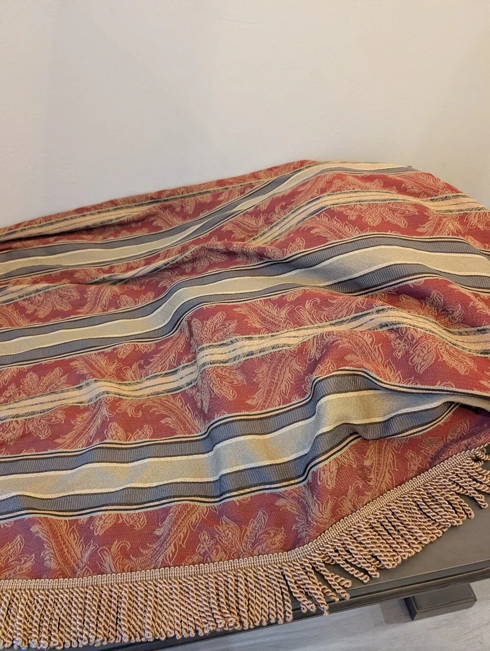 JCPENNEY Window Scarf Valance Striped Tan Rust Red Twisted Tassel Size 215